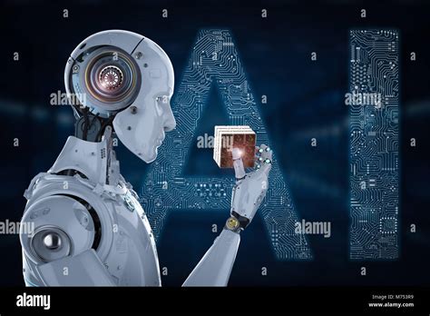 3d rendering humanoid robot playing cube puzzle Stock Photo - Alamy