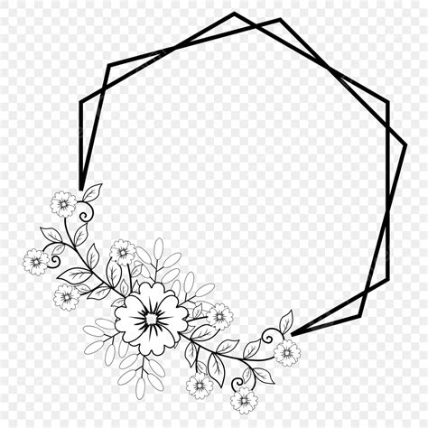 Hexagonal Frame Flower Black And White, Flower Drawing, Frame Drawing ...