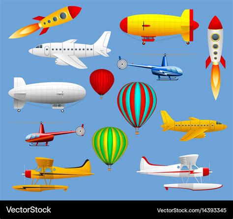 Set of different types of air transport airplanes Vector Image