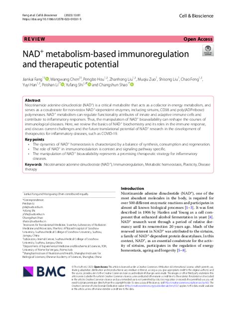 (PDF) NAD+ metabolism-based immunoregulation and therapeutic potential | Yufang Shi - Academia.edu