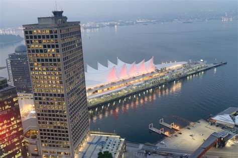 Night Aerial View of Canada Place in Vancouver Stock Photo - Image of ...