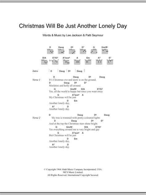 Christmas Will Be Just Another Lonely Day by Brenda Lee Sheet Music for Guitar Chords/Lyrics at ...