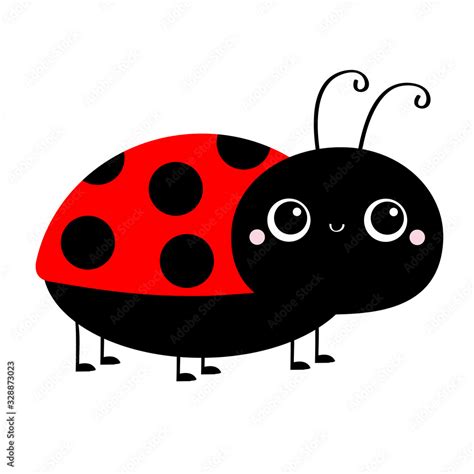 Lady bug ladybird insect icon print. Side view. Cute cartoon kawaii ...