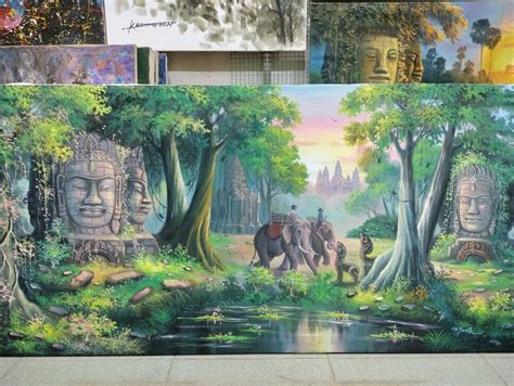 Asia Khmer Angkor Wat Temple Oil Painting Signed 27.5 x 55 in | eBay | Painting, Oil painting ...