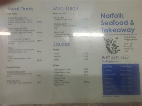 Menu at Norfolk Seafood & Takeaway restaurant, Ormeau