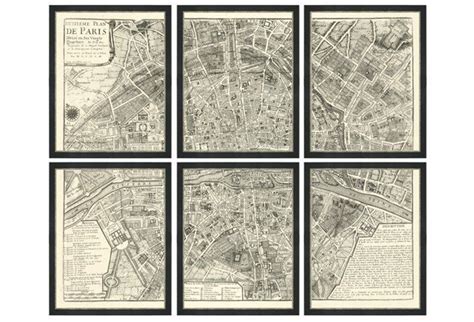 Map of Paris, Set of 6 | Paris map, Vintage print gallery, Paris artwork