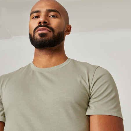 Men's Slim-Fit Fitness T-Shirt 500 - Sage Grey - Decathlon