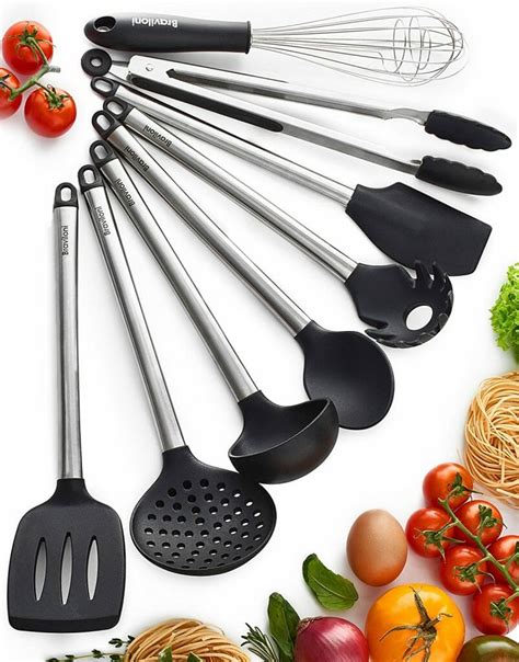 Kitchen Utensil Set – 8 Best Kitchen Utensils – Nonstick Cooking Spatulas – Silicone & Stainless ...