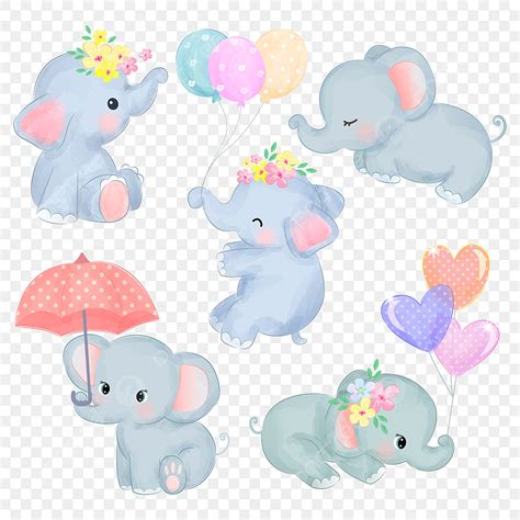 Baby Elephant Vector Design Images, The Set Of Baby Elephant Cliparts, Clipart, Baby Elephant ...