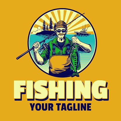 Fisherman Catching Bass Fish Logo Template Stock Illustration - Download Image Now - Animal ...