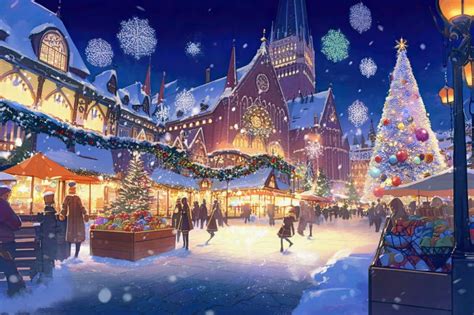 Anime Scenery of a Christmas Market in a Moody Lighting, Generated Ai ...