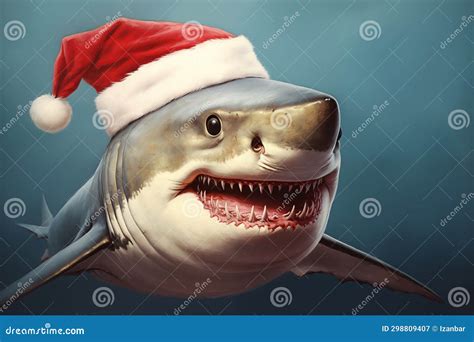 Christmas Shark with Santa Hat Cute Funny Illustration AI Generated ...