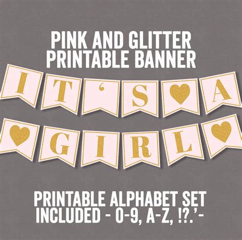 Printable Pink and Glitter Banner Baby Shower Bunting Diy - Etsy