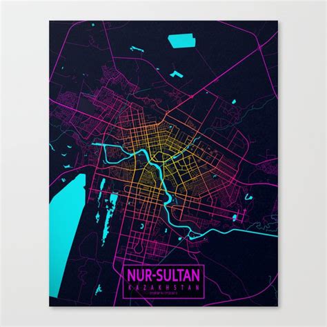 Nur Sultan City Map of Kazakhstan - Neon Canvas Print by deMAP Studio ...