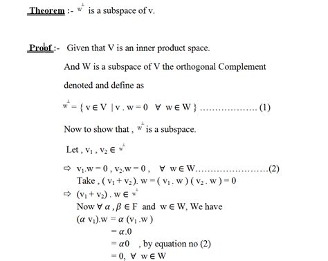 Show that the orthogonal complement of w is a subspace of v.