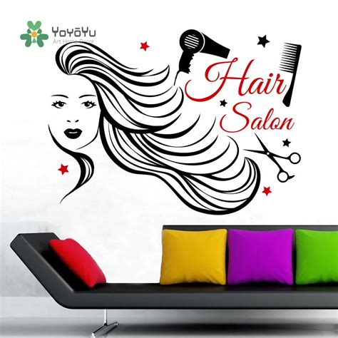 YOYOYU Wall Decal High Quality Hair Salon Girl Wall Sticker Barber Shop Beauty Salon Interior ...