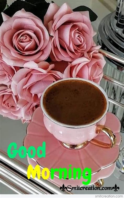 Good Morning Coffee With Rose Flowers - SmitCreation.com