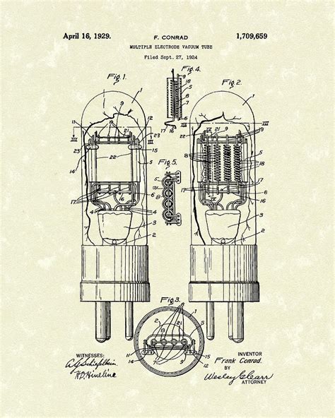 Vacuum Tube 1929 Patent Art Drawing by Prior Art Design