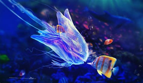 Blue Jellyfish Underwater Wallpapers HD / Desktop and Mobile Backgrounds