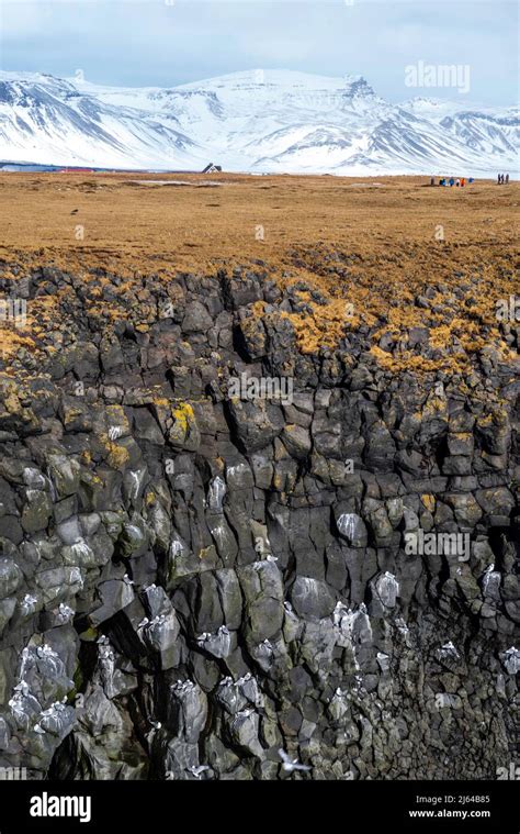 Photograph of the volcanic rock bridge at the Gatklettur Cliff walk, Arnarstapi, Snæfellsnes ...