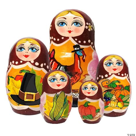 Designocracy Thanksgiving 5-Piece Russian Matryoshka Wooden Nested ...