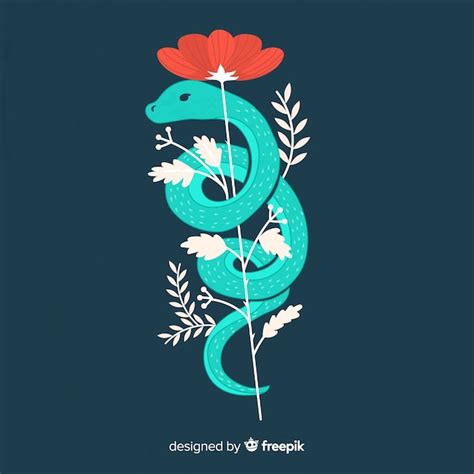 Free Vector | Hand drawn snake with flowers background