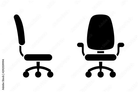 Plakat Office chair black and white vector icon pictogram set. Front and side view silhouette ...