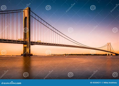 Verrazano-Narrows Bridge at Sunset Stock Image - Image of long, narrows ...