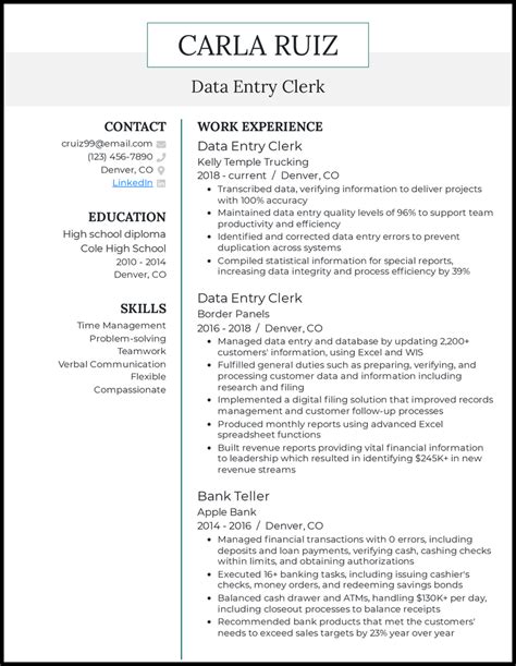 Data Entry Resume Template Download