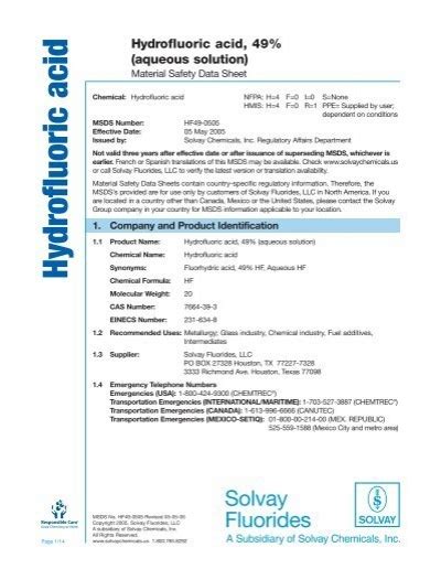 Hydrofluoric Acid 49% Aqueous