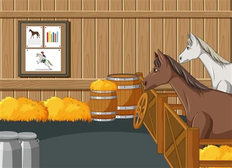 Free Vector | Stable scene with horses and hay