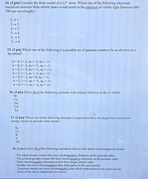 Solved 14. (3 pts) Consider the Bohr model of a Li²+ atom. | Chegg.com