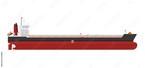 Cargo ship isolated on white background vector illustration. Freight tanker side view ...