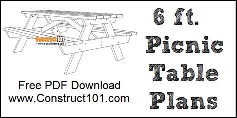 Free Picnic Table Plans | PDF Download - Construct101