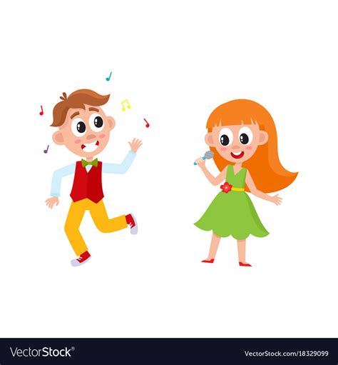 Flat boy girl dancing and singing Royalty Free Vector Image