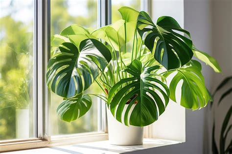 Premium AI Image | a plant on a window sill with a window in the ...