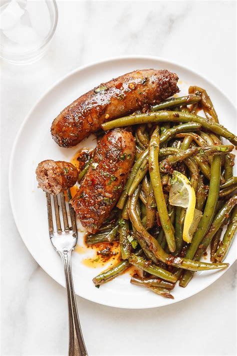 Garlic Butter Sausages Recipe with Lemon Green Beans — Eatwell101