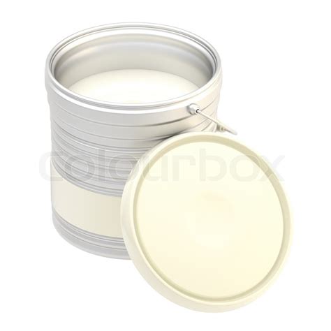 Glossy metal white paint bucket isolated on white | Stock Photo | Colourbox