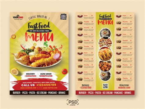 A4 Size Food Menu PSD Template - PSD Zone | Food menu, Menu card design ...