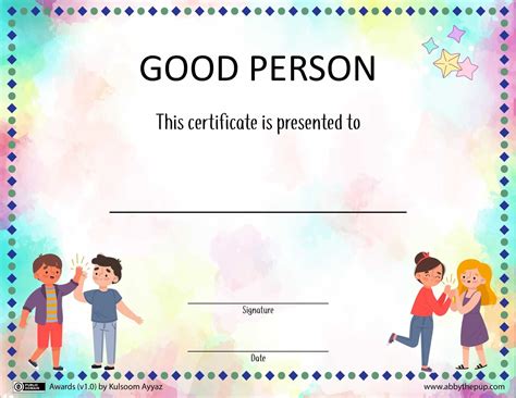 Modèle de certificat de récompense de bonne personne | Bricolages en papier