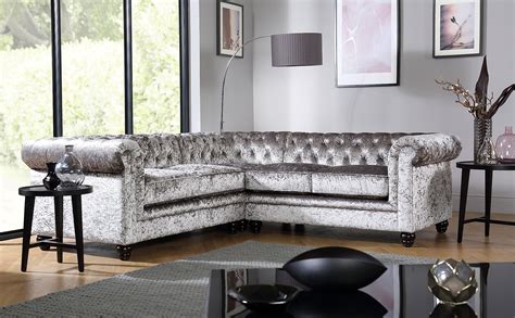 Hampton Silver Crushed Velvet Chesterfield Corner Sofa | Furniture Choice