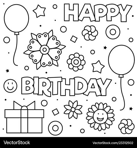 Happy birthday coloring page black and white Vector Image