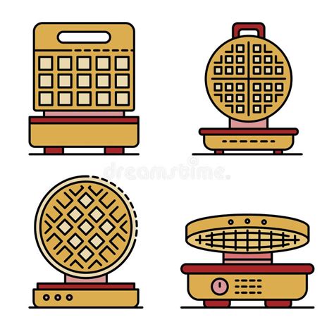 Waffle-iron Icons Set Line Color Vector Stock Vector - Illustration of ...