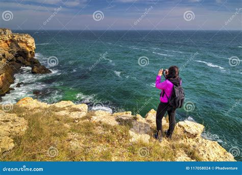 Young Lady Taking Beautiful Landscape Pictures Stock Photo - Image of ...