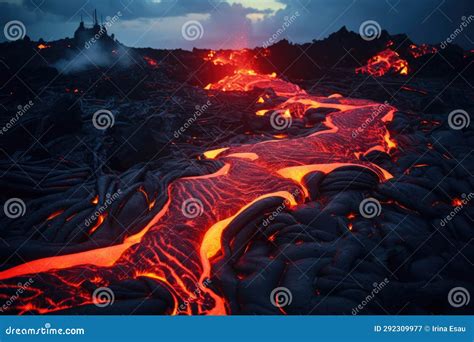 Lava Flow Flowing from a Volcano Stock Image - Image of texture ...