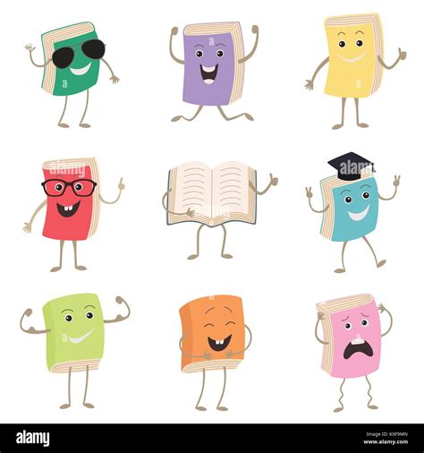 Cute Humanized Books Characters Representing Different Types Of Literature, Kids And School. Set ...