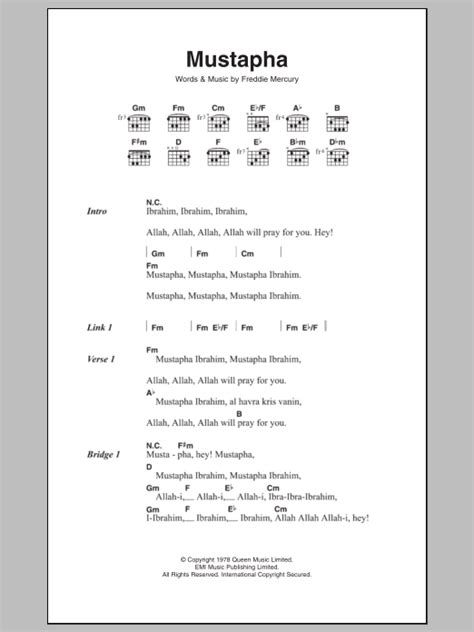 Mustapha by Queen - Guitar Chords/Lyrics - Guitar Instructor