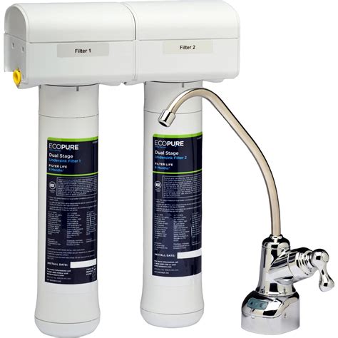 EcoPure ECOP20 No Mess Dual Stage Drinking Water Filter System, NSF Certified, Better Tasting ...