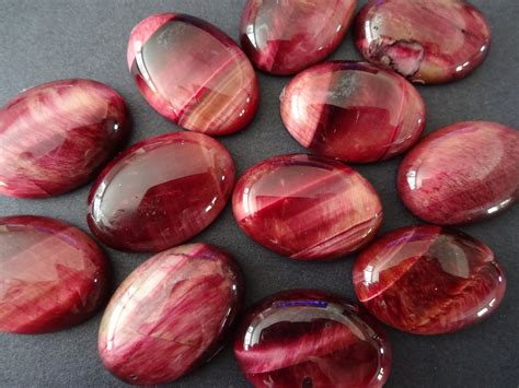 25x18mm Natural Pink Tiger Eye Dyed Cabochon, Oval Cabochon, Polished ...