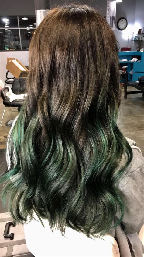 Emerald green Balayage Green Hair Ombre, Emerald Green Hair, Dark Green ...